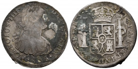 Charles IV (1788-1808). 8 reales. 1806. Lima. JP. (Cal-926). Ag. 27,16 g. Deposits. Choice F. Est...35,00. 

Spanish Description: Carlos IV (1788-18...