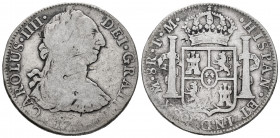 Charles IV (1788-1808). 8 reales. 17(90). Mexico. FM. (Cal-952). Ag. 26,36 g. Bust of Charles III and numeral of King IIII. Date not visible. F. Est.....