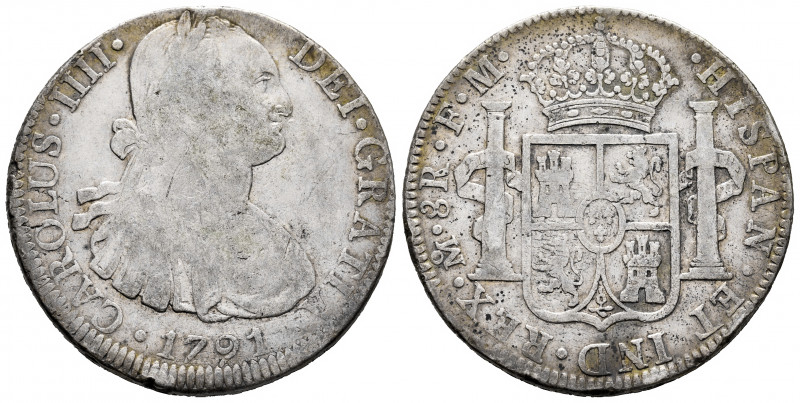 Charles IV (1788-1808). 8 reales. 1791. Mexico. FM. (Cal-953). Ag. 26,59 g. F/Ch...