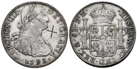 Charles IV (1788-1808). 8 reales. 1793. Mexico. FM. (Cal-955). Ag. 26,92 g. Graffiti on obverse. Almost VF. Est...50,00. 

Spanish Description: Carl...