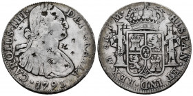 Charles IV (1788-1808). 8 reales. 1793. Mexico. FM. (Cal-955). Ag. 26,84 g. Chop marks. Choice F. Est...75,00. 

Spanish Description: Carlos IV (178...