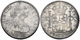 Charles IV (1788-1808). 8 reales. 1794. Mexico. FM. (Cal-956). Ag. 26,95 g. Almost VF. Est...50,00. 

Spanish Description: Carlos IV (1788-1808). 8 ...
