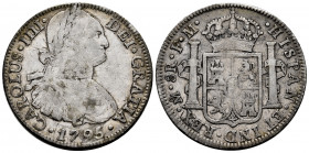 Charles IV (1788-1808). 8 reales. 1795. Mexico. FM. (Cal-958). Ag. 26,70 g. F/Choice F. Est...40,00. 

Spanish Description: Carlos IV (1788-1808). 8...