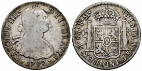 Charles IV (1788-1808). 8 reales. 1797. Mexico. (Cal-960). Ag. 26,60 g. Choice F/Almost VF. Est...60,00. 

Spanish Description: Carlos IV (1788-1808...