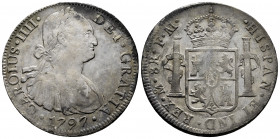 Charles IV (1788-1808). 8 reales. 1797. Mexico. FM. (Cal-960). Ag. 26,90 g. Toned. VF/Almost VF. Est...40,00. 

Spanish Description: Carlos IV (1788...