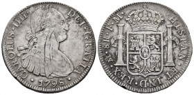 Charles IV (1788-1808). 8 reales. 1798. Mexico. FM. (Cal-961). Ag. 26,64 g. Minor nicks on edge. Scratches on obverse. Choice F/Almost VF. Est...60,00...