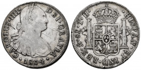 Charles IV (1788-1808). 8 reales. 1804. Mexico. TH. (Cal-980). Ag. 26,74 g. Nicks on edge. Scratches. Choice F/Almost VF. Est...60,00. 

Spanish Des...