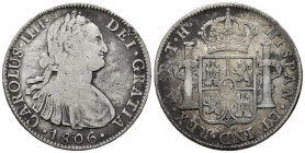 Charles IV (1788-1808). 8 reales. 1806. Mexico. TH. (Cal-984). Ag. 26,51 g. Choice F. Est...50,00. 

Spanish Description: Carlos IV (1788-1808). 8 r...