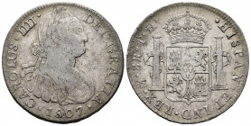 Charles IV (1788-1808). 8 reales. 1807. Mexico. TH. (Cal-986). Ag. 26,84 g. Choice F. Est...50,00. 

Spanish Description: Carlos IV (1788-1808). 8 r...