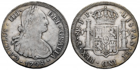 Charles IV (1788-1808). 8 reales. 1798. Potosí. PP. (Cal-1002). Ag. 26,62 g. Almost VF. Est...80,00. 

Spanish Description: Carlos IV (1788-1808). 8...