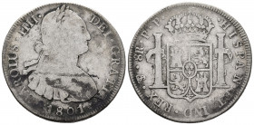 Charles IV (1788-1808). 8 reales. 1801. Potosí. PP. (Cal-1005). Ag. 26,24 g. F. Est...45,00. 

Spanish Description: Carlos IV (1788-1808). 8 reales....
