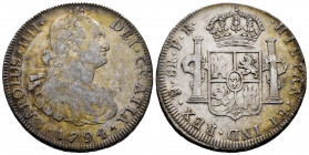 Charles IV (1788-1808). 8 reales. 1794. Potosí. PR. (Cal-994). Ag. 26,53 g. Toned. Almost VF/VF. Est...90,00. 

Spanish Description: Carlos IV (1788...