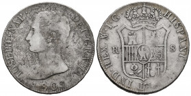 Joseph Napoleon (1808-1814). 8 reales. 1809. Madrid. IG. (Cal-33). Ag. 26,98 g. Scarce. Choice F. Est...200,00. 

Spanish Description: José Napoleón...