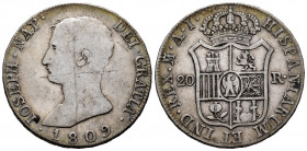 Joseph Napoleon (1808-1814). 20 reales. 1809. Madrid. AI. (Cal-36). Ag. 26,89 g. Scratches on obverse. Choice F/Almost VF. Est...150,00. 

Spanish D...