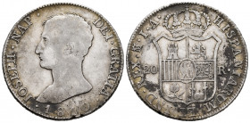 Joseph Napoleon (1808-1814). 20 reales. 1810. Madrid. IA. (Cal-38). Ag. 26,93 g. Stains. Very rare. Almost VF. Est...500,00. 

Spanish Description: ...