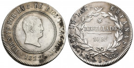 Ferdinand VII (1808-1833). 10 reales. 1821. Bilbao. UG. (Cal-1023). Ag. 13,51 g. "Cabezon" type. lightly rubbed. Toned. A good sample. XF/AU. Est...20...