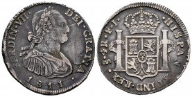 Ferdinand VII (1808-1833). 4 reales. 1811. Santiago. FJ. (Cal-1118). Ag. 13,15 g. Patina. Scarce. Almost VF/VF. Est...300,00. 

Spanish Description:...