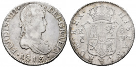 Ferdinand VII (1808-1833). 8 reales. 1813. Cadiz. CJ. (Cal-1153). Ag. 26,93 g. Scarce. Almost VF/Choice F. Est...170,00. 

Spanish Description: Fern...