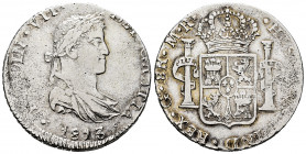 Ferdinand VII (1808-1833). 8 reales. 1813. Guadalajara. MR. (Cal-1205). Ag. 26,13 g. Scarce. Choice VF. Est...350,00. 

Spanish Description: Fernand...