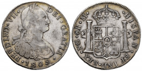 Ferdinand VII (1808-1833). 8 reales. 1809. Guatemala. M. (Cal-1221). Ag. 26,75 g. Bust of Charles IV. Toned. Choice F/Almost VF. Est...150,00. 

Spa...