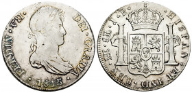 Ferdinand VII (1808-1833). 8 reales. 1813. Lima. JP. (Cal-1246). Ag. 26,25 g. Slightly cleaned. Almost VF/Choice VF. Est...80,00. 

Spanish Descript...