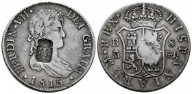 Ferdinand VII (1808-1833). 8 reales. 1815. Madrid. GJ. (Cal-1269). Ag. 26,59 g. Shield of Portugal (MBC+) counterstamp, De May 1040. Very scarce. VF. ...