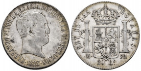 Ferdinand VII (1808-1833). 20 reales. 1823. Madrid. SR. (Cal-1283). Ag. 26,50 g. "Cabezon" type. Very scarce. Almost VF/VF. Est...300,00. 

Spanish ...