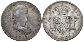 Ferdinand VII (1808-1833). 8 reales. 1811. Mexico. HJ. (Cal-1318). Ag. 26,82 g. First-year laureate bust. Scratches. Choice F. Est...60,00. 

Spanis...