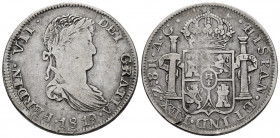 Ferdinand VII (1808-1833). 8 reales. 1819. Zacatecas. AG. (Cal-pdf 1460.1). (Cal 2008-690). Ag. 26,45 g. Minor nick on edge. Toned. Almost VF. Est...1...
