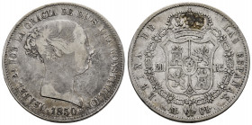 Elizabeth II (1833-1868). 20 reales. 1850. Madrid. CL. (Cal-591). Ag. 25,84 g. Choice F. Est...90,00. 

Spanish Description: Isabel II (1833-1868). ...