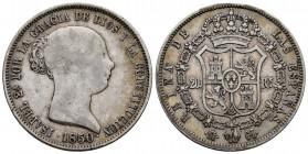 Elizabeth II (1833-1868). 20 reales. 1850. Madrid. CL. (Cal-591). Ag. 25,93 g. Choice F/Almost VF. Est...120,00. 

Spanish Description: Isabel II (1...