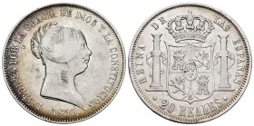 Elizabeth II (1833-1868). 20 reales. 1850. Madrid. (Cal-592). Ag. 25,81 g. Almost VF. Est...90,00. 

Spanish Description: Isabel II (1833-1868). 20 ...