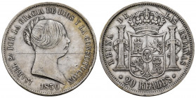 Elizabeth II (1833-1868). 20 reales. 1850. Madrid. (Cal-592). Ag. 26,15 g. Scratches. Knock on edge. VF. Est...100,00. 

Spanish Description: Isabel...