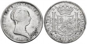 Elizabeth II (1833-1868). 20 reales. 1854. Madrid. (Cal-596). Ag. 25,69 g. Cleaned. Choice F/Almost VF. Est...50,00. 

Spanish Description: Isabel I...