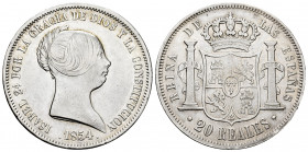 Elizabeth II (1833-1868). 20 reales. 1854. Madrid. (Cal-596). Ag. 25,73 g. Slightly cleaned. VF. Est...100,00. 

Spanish Description: Isabel II (183...