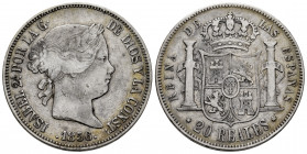 Elizabeth II (1833-1868). 20 reales. 1856. Madrid. (Cal-612). Ag. 25,60 g. Almost VF. Est...75,00. 

Spanish Description: Isabel II (1833-1868). 20 ...