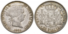 Elizabeth II (1833-1868). 20 reales. 1860. Madrid. (Cal-617). Ag. 25,69 g. Choice F. Est...70,00. 

Spanish Description: Isabel II (1833-1868). 20 r...
