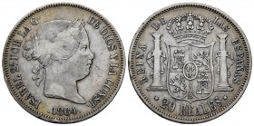Elizabeth II (1833-1868). 20 reales. 1864. Madrid. (Cal-622). Ag. 25,73 g. Minor nick on edge. Toned. Almost VF. Est...100,00. 

Spanish Description...