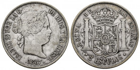 Elizabeth II (1833-1868). 2 escudos. 1867. Madrid. (Cal-647). Ag. 25,70 g. Choice F/Almost VF. Est...90,00. 

Spanish Description: Isabel II (1833-1...