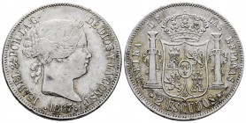 Elizabeth II (1833-1868). 2 escudos. 1867. Madrid. (Cal-647). Ag. 25,79 g. VF/Choice VF. Est...120,00. 

Spanish Description: Isabel II (1833-1868)....