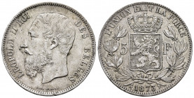 Belgium. Leopold II. 5 francs. 1873. Brussels. (Km-24). Ag. 25,09 g. Choice VF. Est...30,00. 

Spanish Description: Bélgica. Leopold II. 5 francs. 1...