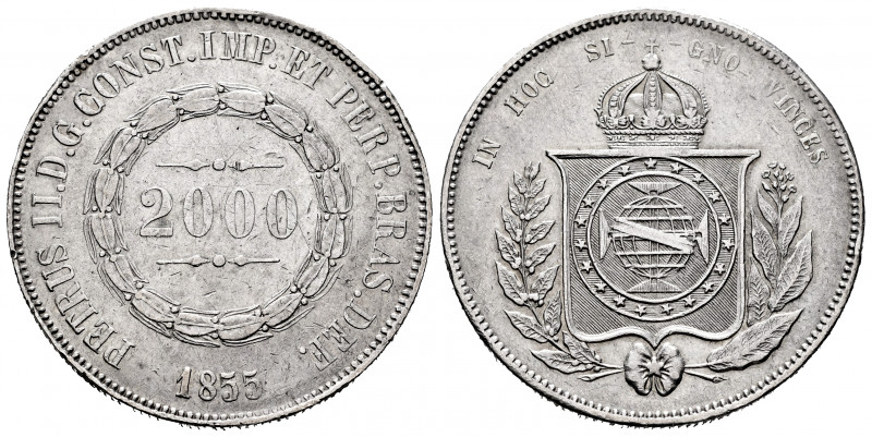 Brazil. D. Pedro II. 2000 reis. 1855. (Km-466). Ag. 25,41 g. Minor marks on obve...