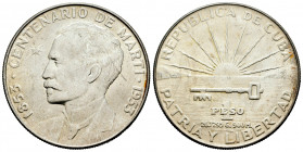 Cuba. 1 peso. 1953. (Km-29). Ag. 26,78 g. Centenario de José Marti. AU. Est...60,00. 

Spanish Description: Cuba. 1 peso. 1953. (Km-29). Ag. 26,78 g...
