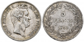 France. Louis Philippe I. 5 francs. 1850. Paris. A. (Km-736.1). Ag. 25,00 g. VF. Est...50,00. 

Spanish Description: Francia. Louis Philippe I. 5 fr...