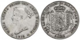 Italy. Parma. Maria Luigia. 5 lire. 1815. Milano. (Km-30). Ag. 24,80 g. Minor nicks on edge. Almost VF/VF. Est...100,00. 

Spanish Description: Ital...