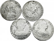 Lot of 4 coins of Fernando VII and Carlos IV. 8 Reales 1779 México FF, 1788 Lima IJ, 1798 México FM and 1802 México FT. Some with oriental countermark...