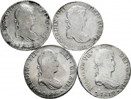Lot of 4 coins of Fernando VII 8 Reales 1812 Lima JP, 1817 México JJ, 1818 México JJ and 1820 México JJ. Ar. TO EXAMINE. Choice F/Choice VF. Est...160...