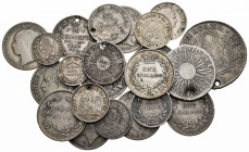 Lot of 22 different foreign silver coins. Some with holes. TO EXAMINE. Almost F/VF. Est...70,00. 

Spanish Description: Lote de 22 monedas extranjer...