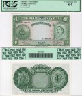 Bahamas, 4 Shillings, 1953, UNC, p13a
PCGS 64, serial number: A/1 579600, Queen Elizabeth II portrait, FIRST PREFIX