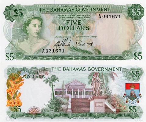 Bahamas, 5 Dollars, 1965, UNC, p20a
serial number: A 031671, signs: Stafford Lo...